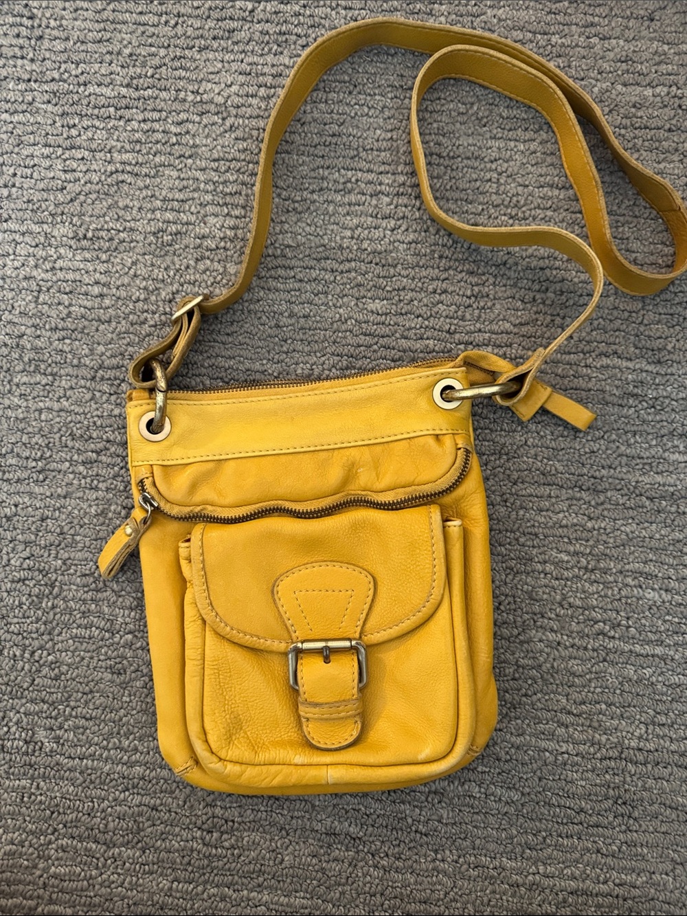 Tano Mustard Yellow Leather Crossbody Bag